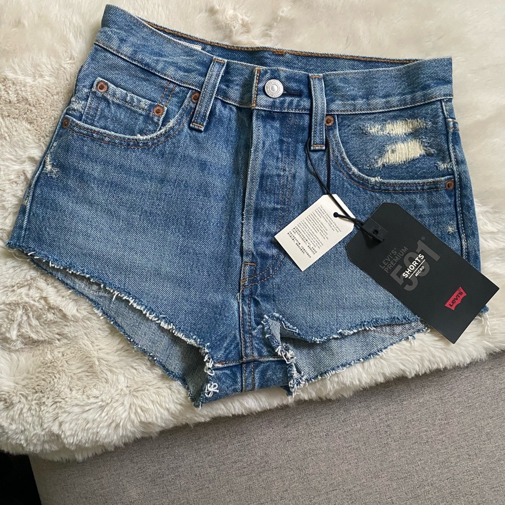 Levi's Blue Jean Shorts High-Waisted Distressed